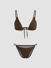 V-neck Coconut Tree Detail Triangle Bikini Set With Removable Padding