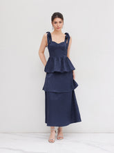 Jacquard Scoop Neckline Solid Bowknot Layered Maxi Dress