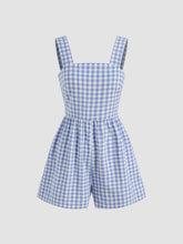 100% Cotton Square Neck Gingham Bowknot Romper