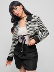 Houndstooth Contrast Cropped Jacket