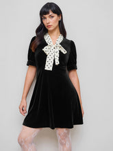 Velvet V-neck Polka Dot Knotted Mini Dress