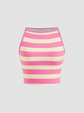 Boat Neckline Striped Crop Tank Top