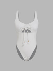Shaping V-neck Cut Out Drawstring One Piece Swimsuit