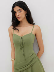 Chiffon Sweetheart Knotted Ruffle Hem Mini Dress