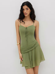 Chiffon Sweetheart Knotted Ruffle Hem Mini Dress