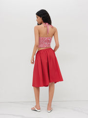Voluminous 100%Cotton Mid Rise Knotted Ruffle Midi Skirt