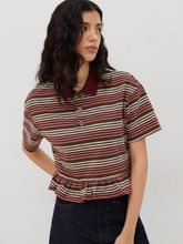 Cotton-blend Polo Stripe Ruffle Oversized Tee