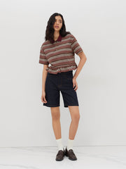 Cotton-blend Polo Stripe Ruffle Oversized Tee