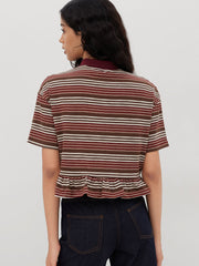 Cotton-blend Polo Stripe Ruffle Oversized Tee