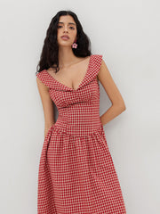 Cotton-blend V-neck Gingham Knotted Maxi Dress