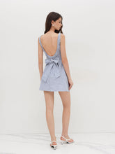 Cotton-blend Boat Neck Stripe Bowknot Backless Mini Dress