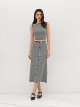 Gingham Bowknot Backless Crop Tank Top & Mid Rise Button Through Skirt Set