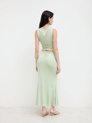 Boat Neck Twist Tank Top & Mid Rise Ruffle Maxi Skirt Set