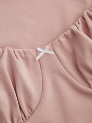Cotton-blend Ruched Bowknot Curved Hem Tee