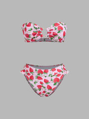 Bandeau Strawberry O-Ring Lettuce Trim Cheeky Bikini Set