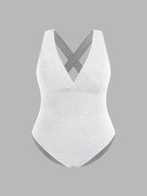 Shaping V-neck Floral Texture Criss Cross One Piece Swimsuit Curve & Plus