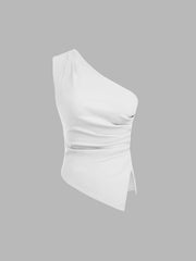 Asymmetrical Ruched Split Tank Top