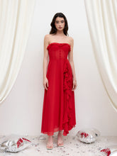 Chiffon Bandeau Corset Lace Up Ruffle Hem Split Maxi Dress