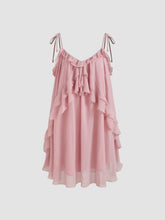 Chiffon V-neck Ruffle Hem Knotted Mini Dress