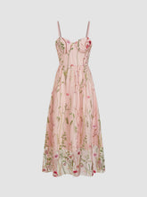 Sweetheart Neckline Floral Embroidery Mesh Maxi Dress