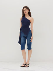 Asymmetrical Neck Ruched Tank Top