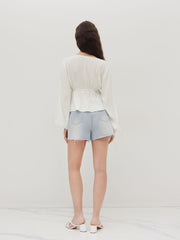 V-neck Striped Ruffle Long Sleeve Blouse