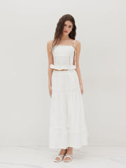 100% Cotton Knotted Ruffle Hem Lace Trim Shirred Cami Top