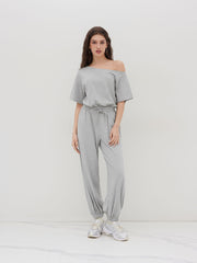 Asymmetrical Neck Elastic Waist Jogger Jumpsuit