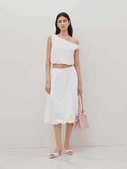 Cotton Asymmetrical Neck Bubble Hem Crop Tank Top