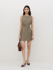 Round Neckline Button Mini Dress