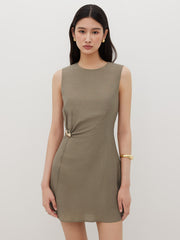 Round Neckline Button Mini Dress