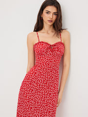 V-neck Floral Ditsy Lettuce Trim Knotted Midi Dress