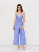 V-neck Stripe Knotted Shirred Wide Leg Jumpsuit