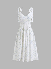 Cotton Sweetheart Neckline Floral Ruffle Midi Dress