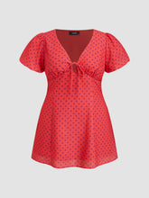 V-neck Puff Sleeve Polka Dot Knotted Mini Dress Curve & Plus