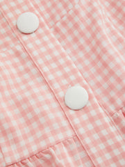Cotton-blend Peter Pan Collar Gingham Ruffle Puff Sleeve Blouse