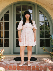 Square Neck Floral Lace Up Puff Sleeve Mini Dress Curve & Plus