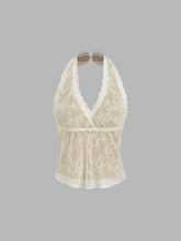 Lace Halter Neckline Floral Tank Top