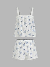 100% Cotton Square Neck Floral Oversized Cami Top & Mid Rise Elastic Waist Shorts Loungewear Set