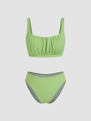 Texture Square Neck Ruched Bracelet Cheeky Bikini Set