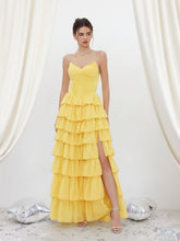 Chiffon Tube Corset Tiered Split Lace Up Gown Maxi Dress