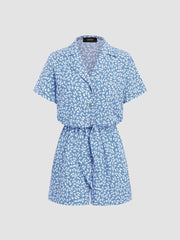 Polo Floral Button Elastic Waist Romper