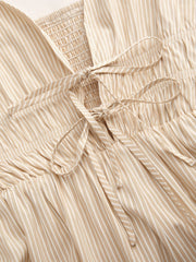 V-neck Stripe Knotted Shirred Wide Leg Jumpsuit