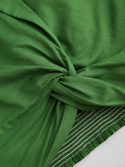 Linen-blend Collar Twist Shirred Oversized Blouse