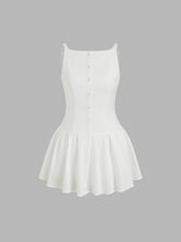 Linen-blend Boat Neck Backless Ruffle Mini Dress