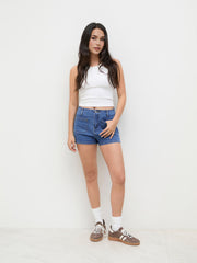 High Stretch Denim High Rise Micro Shorts