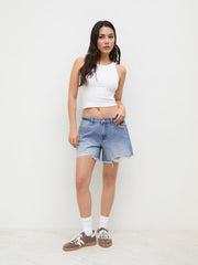 Cider Denim Low Rise Ripped Shorts