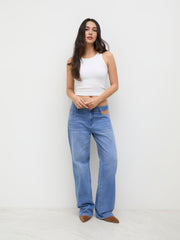 Cider Denim Low Rise Cut Out Chain Detail Wide Leg Jeans
