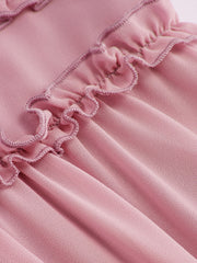 Chiffon V-neck Ruffle Lettuce Trim Knotted Maxi Dress