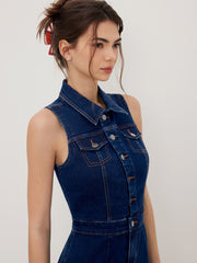 Stretch Denim Collar Button Mini Dress